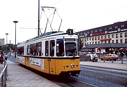 Tram of class GT4 at the Hauptbahnhof tram stop in the station