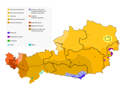 Most of Austria lies in the Bavarian dialect area; only the very west of the country isMap shows Austria and South Tyrol, Italy.