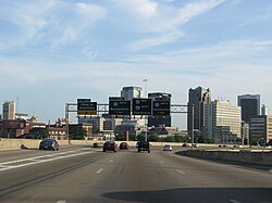 Interstate 59 (co-signed with Interstate 20) approaching Interstate 65 in downtown Birmingham