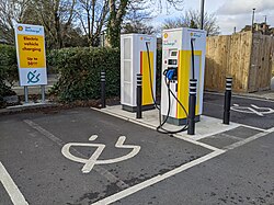Shell Recharge rapid charger in the Cirencester Waitrose car park, 2023