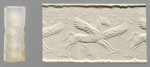 Middle Assyrian cylinder seal, and modern impression, depicting a winged horse
