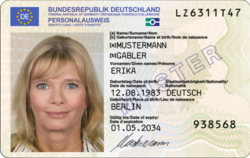 Sample front of a German identity card issued since 2024