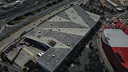 Aerial perspective of the Costco roof at Melbourne's Docklands store in March 2019