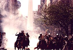 Civil unrest on Plaza de Mayo during the Argentinazo riots, which forced De La Rúa to resign on 21 December 2001