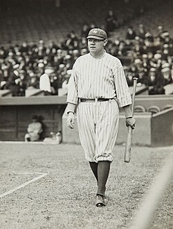 Babe Ruth, often considered the greatest baseball player of all time, in 1920