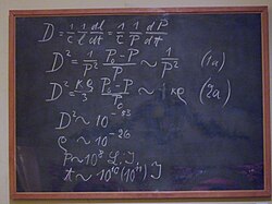 Einstein lectured on cosmology at the University of Oxford in 1931 using this blackboard, now preserved at the Museum of the History of Science. The last expression is Einstein's estimate for the age of the Universe.