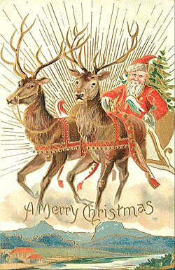 A 1907 Christmas card with Santa and some of his reindeer