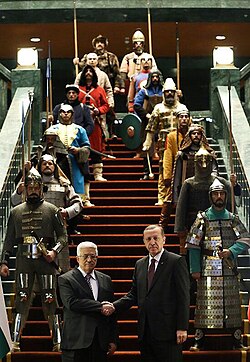 Erdoğan meeting Palestinian president Abbas in Erdoğan's Presidential Palace