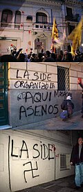 Protesters deface a facility of SIDE.