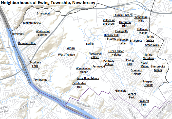 Map of Ewing Township neighborhoods