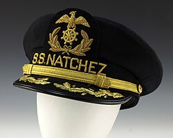 Black SS Natchez hat given to President Ford during his 1976 campaign trip down the Mississippi River.