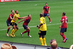 Jamaica taking on the United States at the 2011 CONCACAF Gold Cup