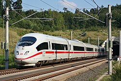 A Siemens Velaro high speed train in service on the Cologne–Frankfurt high-speed rail line