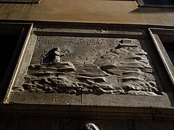 A relief of the Scuola degli Albanesi commemorating the siege of Shkodra. It illustrates Sultan Mehmet II laying siege to the Albanian town of Scutari, then part of the Venetian Empire.