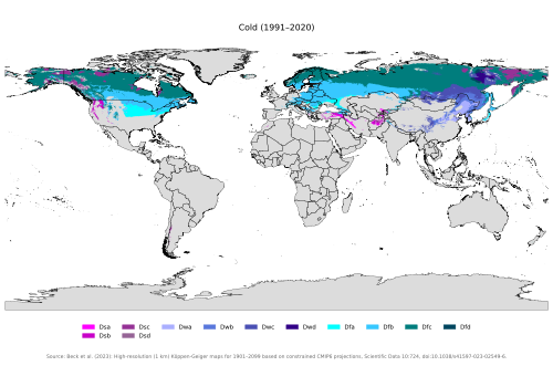 Continental climate distribution