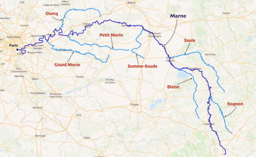 The Marne river and its main tributaries