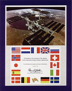 A Commemorative Plaque honouring Space Station Intergovernmental Agreement signed on 28 January 1998