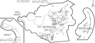 Map of St. Bernard Parish with municipal labels
