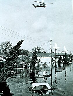 Flooding in the Lower Ninth Ward of New Orleans after Hurricane Betsy in 1965
