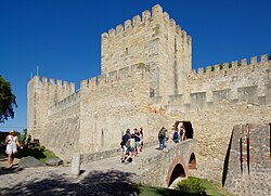 São Jorge Castle in Lisbon, Portugal, with a bridge over a moat
