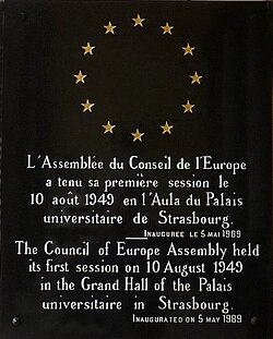 Plaque commemorating the first session of the Council of Europe Assembly at Strasbourg University