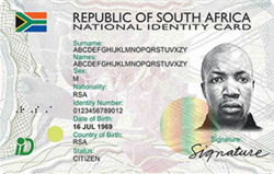 The front of the South African Smart ID