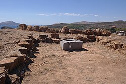 View from within the remains of the temple of Athena, looking west