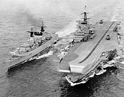 HMS Broadsword and HMS Hermes during the war