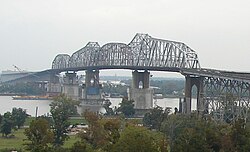 The Huey Long Bridge in 2007, when widening work had just begun