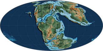 Map of global geography during the Late Jurassic, around 155 million years ago