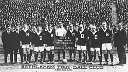 The Bethlehem Steel F.C. (pictured before 1915 U.S. Open Cup) was one of the most successful early American soccer clubs in the 20th century
