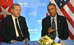 Erdoğan meeting US President Barack Obama during the 2014 Wales summit in Newport, Wales