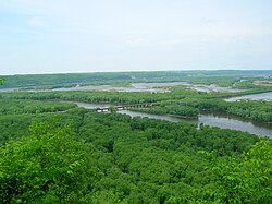 Confluence of the Wisconsin and Mississippi rivers, viewed from Wyalusing State Park in Wisconsin