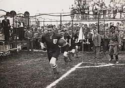 Netherlands make their way out to face Switzerland at the 1934 FIFA World Cup