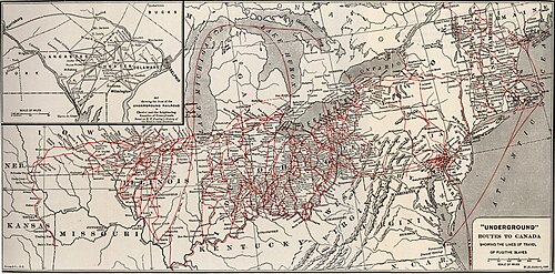 A map of various Underground Railroad routes
