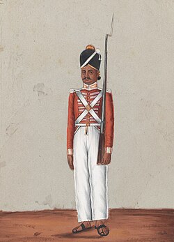 c. 1835 illustration of a Madras Army sepoy