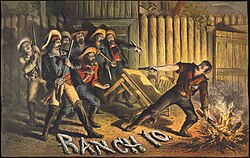 Lithograph poster for Ranch 10, a Western-themed play by Harry Meredith that opened in New York City in August 1882