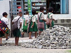 Students on their way to school, Kalaymyo, Sagaing Region, Myanmar