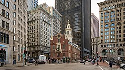 Old State House, a museum on the Freedom Trail near the site of the Boston Massacre