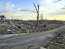 Widespread destruction in a residential area of Dawson Springs