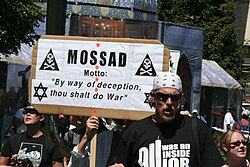 Antisemitic sign at a protest in 2008