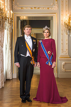 King Willem-Alexander of the Netherlands, the reigning monarch of the Kingdom of the Netherlands, and his wife Queen Máxima of the Netherlands (2013)
