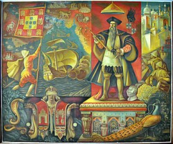 Allegorical fresco dedicated to Afonso de Albuquerque, present at the Palace of Justice of Vila Franca de Xira, in Portugal. Executed by Jaime Martins Barata