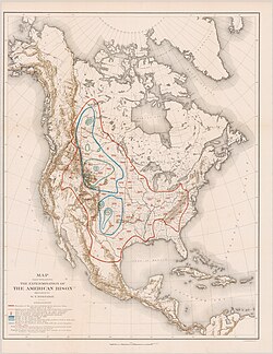 Map from 1889 by William Temple Hornaday, illustrating his book, The Extermination of the American Bison
