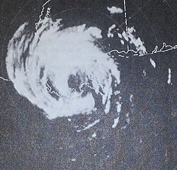 This is the last radar image of Hurricane Betsy, taken by the New Orleans radar on September 10