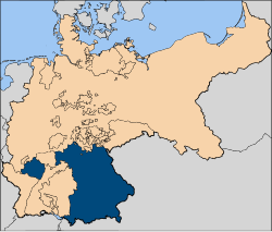A map of Bavaria within the German Empire, which was formed in 1871 and ended in 1918