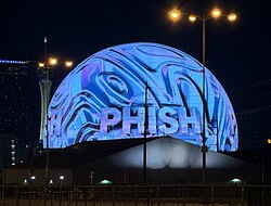 The exterior of Sphere during the band's four-date concert series at the venue in 2024