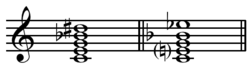 Dominant seventh raised ninth vs. dominant seventh split third chord. Playⓘ