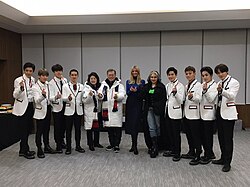 Exo with the President of South Korea, Moon Jae-in, Ivanka Trump and CL at the 2018 Winter Olympics in February 2018