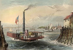 W. H. Bartlett, "THE FERRY AT BROOKLYN, NEW YORK.", G. K. Richardson. London, Published for the Proprietors, by Geo. Virtue, 26, Ivy Lane, 1838.